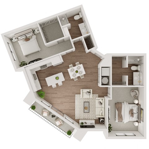 Two Bed Two Bath 1,388 SF Floor Plan at Echo Park in Omaha, NE